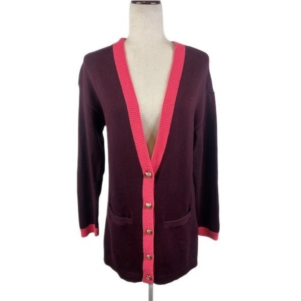 Talbots Women's Size Small Burgundy Button Cardigan Long Sweater Pink Collegiate